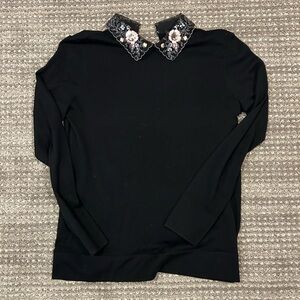 Black Embellished Peter Pan Collar Sweater M